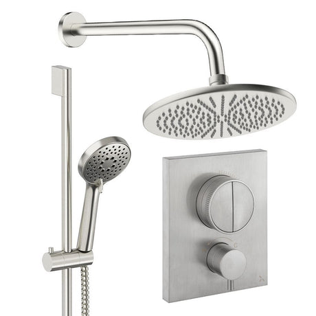 UK Bathroom Store Concealed Shower Set Brushed Nickel / Wall Arm / 300mm Crosswater Crossbox Push Shower Set 2 - 2 Outlet with Fixed Overhead Shower and Slide Rail Kit