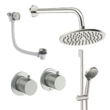 UK Bathroom Store Concealed Shower Set Brushed Nickel / Wall Arm / 200mm Crosswater Module Shower Set 7 - 3 Outlet with Riser Rail Kit, Overhead Shower and Overflow Bath Filler
