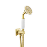 JTP Shower Handset Brushed Brass JTP Grosvenor Water Outlet and Holder with Traditional Shower Handset