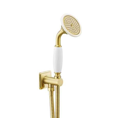 JTP Shower Handset Brushed Brass JTP Grosvenor Water Outlet and Holder with Traditional Shower Handset