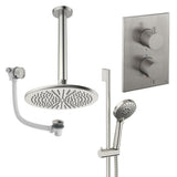UK Bathroom Store Concealed Shower Set Brushed Brass / Ceiling Arm / 300mm Crosswater Crossbox Shower Set 10 - 3 Outlet with Fixed Overhead Shower, Slide Rail Kit and Overflow Bath Filler Waste