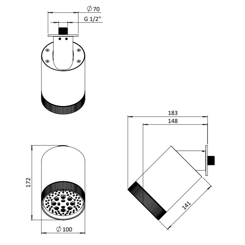UK Bathroom Store Concealed Shower Set Crosswater Module Plus Push Shower Set 4 - 2 Outlet with Revive Multifunctional Spotlight Shower Head and Pencil Handset