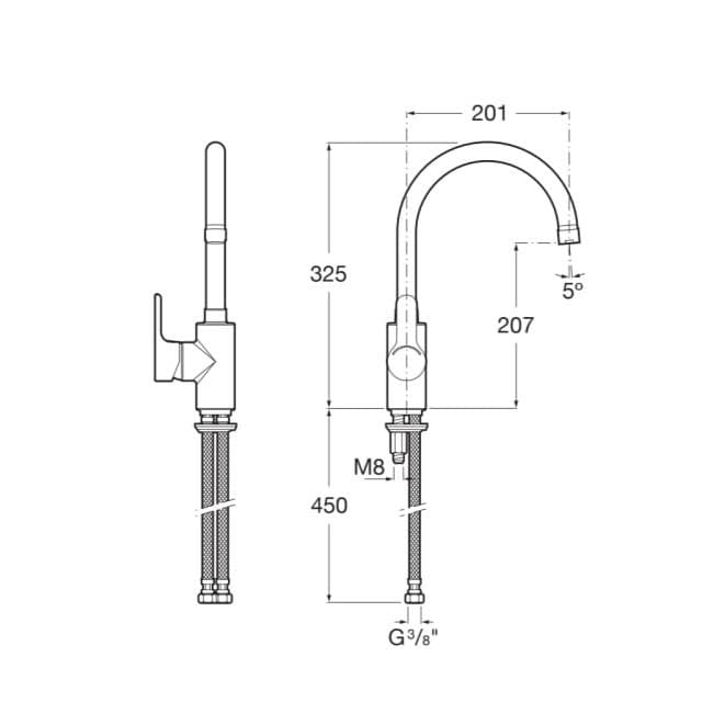 Roca Kitchen Tap Roca L20 Cold Start Kitchen Mixer Tap with High Swivel Spout in Chrome
