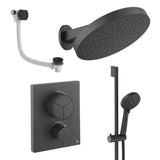 UK Bathroom Store Concealed Shower Set Matt Black Crosswater Crossbox Push Shower Set 10 - 3 Outlet with Revive Steel Overhead Shower, Slide Rail Kit and Overflow Bath Filler Waste