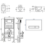 Imex Ivo Rimless Wall hung Toilet Pack with Frame, Flush Plate, and Soft Closing Seat