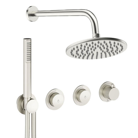 UK Bathroom Store Concealed Shower Set Brushed Nickel / Wall Arm / 200mm Crosswater Module Shower Set 8 - 2 Outlet with Pencil Handset and Overhead Shower