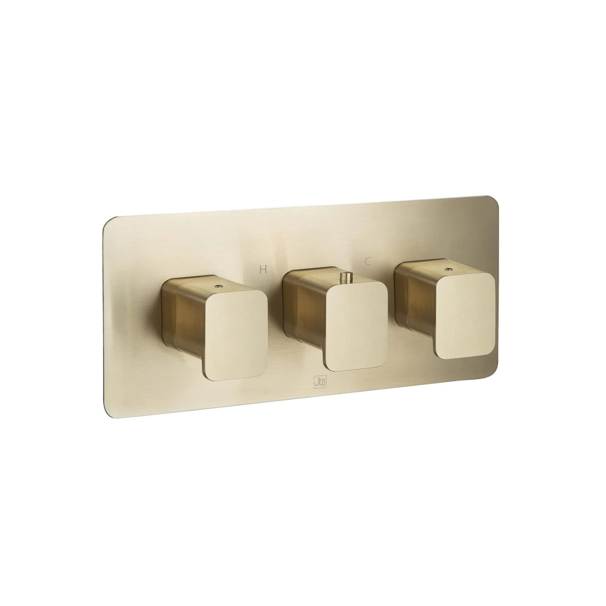 JTP Concealed Shower Valve Brushed Brass JTP HIX 3 Outlet, 3 Handle Horizontal Thermostatic Concealed Shower Valve