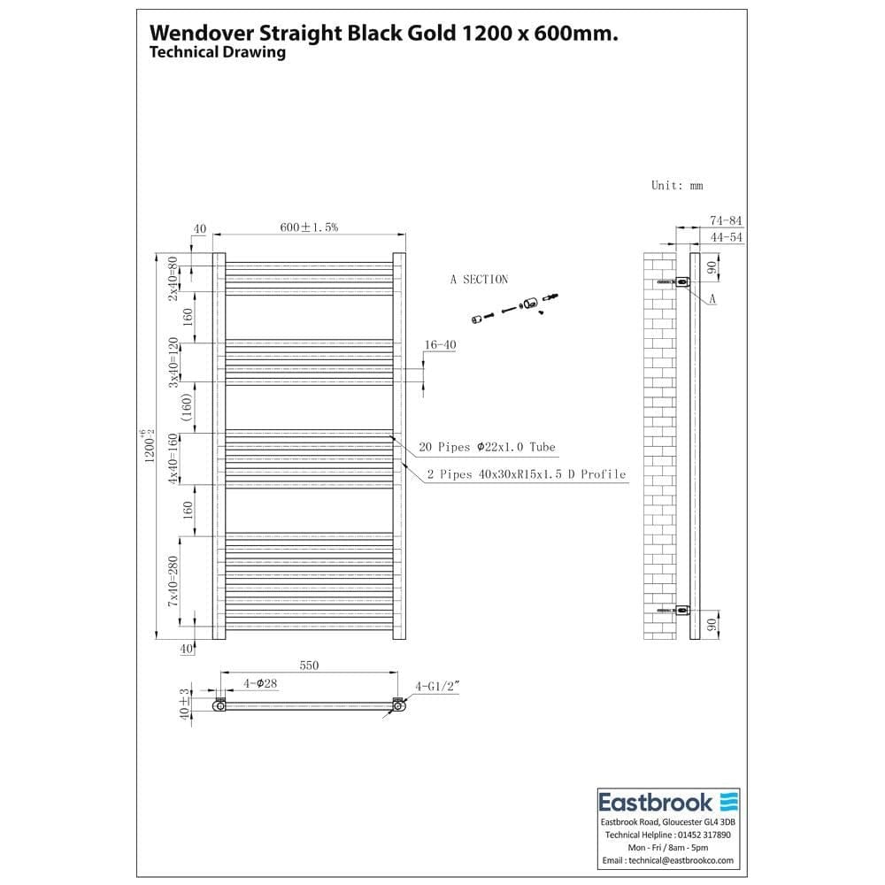 Eastbrook Wendover Straight Heated Towel Rail in Black Gold