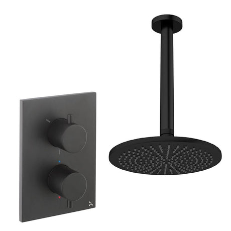 UK Bathroom Store Concealed Shower Set Matt Black / Ceiling Arm / 300mm Crosswater Crossbox Shower Set 1 - 1 Outlet with Fixed Overhead Shower