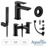 Aquarius Bathrooms Bath Shower Mixer Matt Black Aquarius Hydro Complete Bath Brassware Pack with Basin Mixer, Bath and Shower Mixer