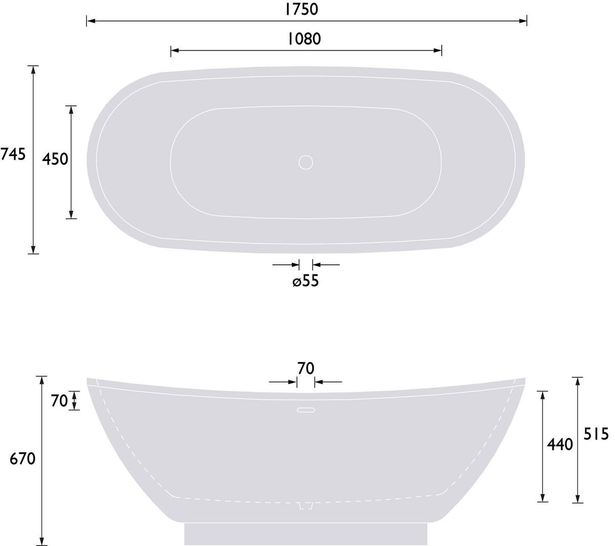 Heritage Modern Freestanding Bath Heritage Edvin Double Ended Acrylic Freestanding Bath - 1750mm x 745mm - White