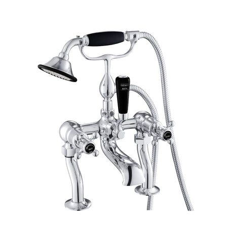 JTP Bath Shower Mixer Chrome with Black JTP Grosvenor Cross Deck Mounted Bath Shower Mixer with Kit