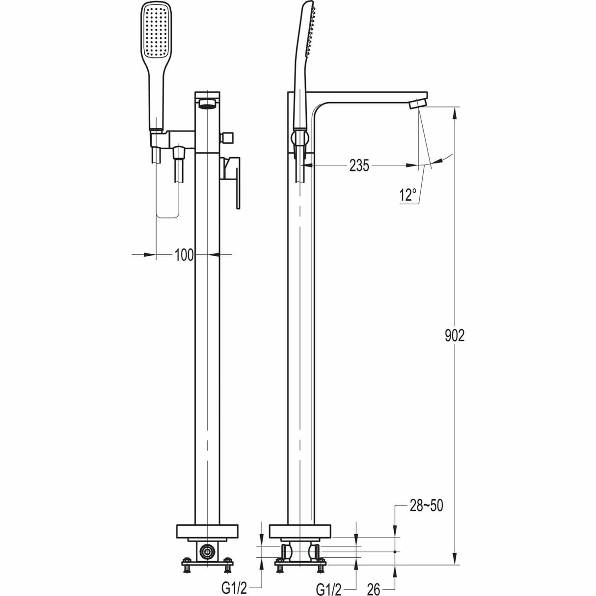 Flora Bath Mixer Flova Smart Floor Standing Bath Shower Mixer with Shower Set