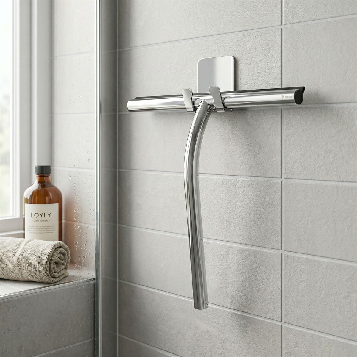 Smedbo Squeegee Chrome Smedbo Sideline Shower Squeegee with Self-Adhesive Hook