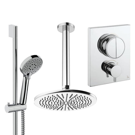UK Bathroom Store Concealed Shower Set Chrome / Ceiling Arm / 300mm Crosswater Crossbox Push Shower Set 2 - 2 Outlet with Fixed Overhead Shower and Slide Rail Kit