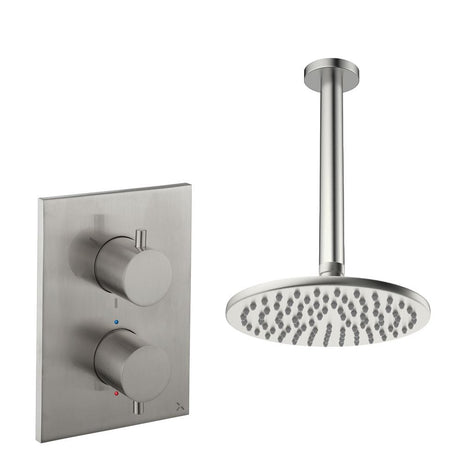 UK Bathroom Store Concealed Shower Set Brushed Nickel / Ceiling Arm / 200mm Crosswater Crossbox Shower Set 1 - 1 Outlet with Fixed Overhead Shower