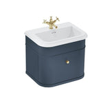 Burlington Wall Mounted Vanity Unit Blue / Ceramic Basin - 3 Tap Hole / Gold Burlington Chalfont 650mm Wall Mounted Single Drawer Vanity Unit with Basin