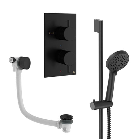Crosswater Concealed Shower Set Matt Black Crosswater Design 2 Handle 2 Outlet Shower Set 6 with Slide Rail Kit and Overflow Bath Filler