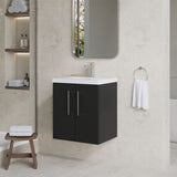 Aquarius Wall Mounted Vanity Unit Soft Black Aquarius Brisbane 500mm Wall Hung 2 Door Vanity Unit with 1 Tap Hole Mid Edge Basin