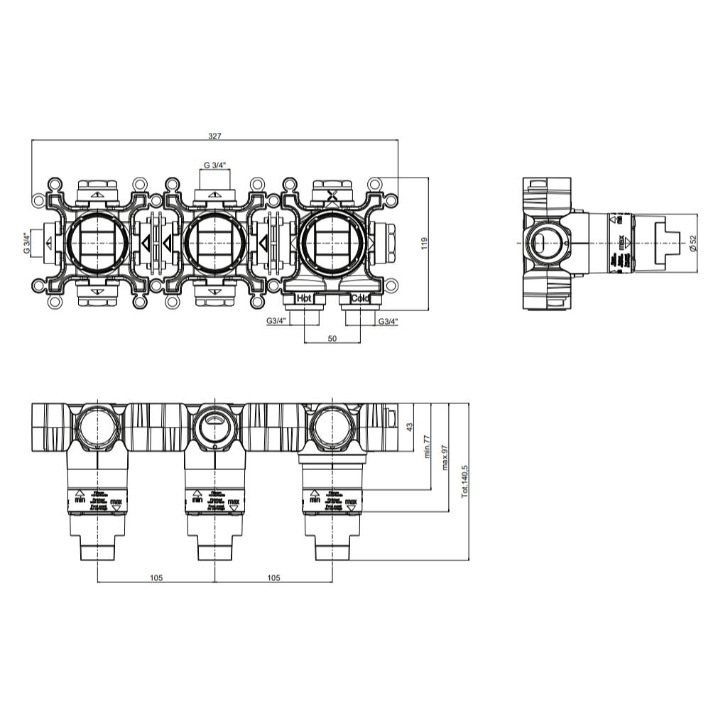 UK Bathroom Store Concealed Shower Set Crosswater Module Plus Push Shower Set 8 - 2 Outlet with Dual Outlet Recessed Shower Head
