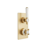 Vado Concealed Shower Valve Brushed Brass/Crackled White Booth & Co. Axbridge 2 Outlet, 2 Handle Concealed Thermostatic Shower Valve