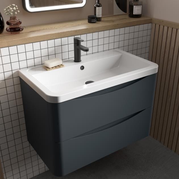 Aquarius Bathrooms Wall Mounted Vanity Unit Aquarius Seren 800mm Wall Mounted Two Drawer Vanity Unit with Basin