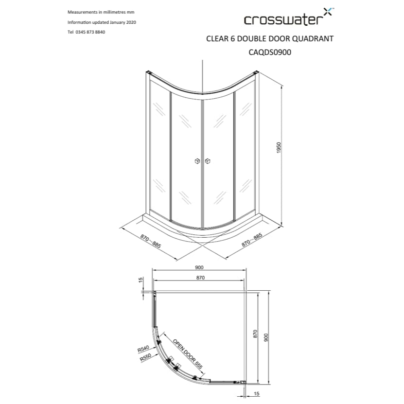 Crosswater Quadrant Shower Enclosure 800 x 800mm Crosswater Clear 6 Quadrant Double Door Shower Enclosure
