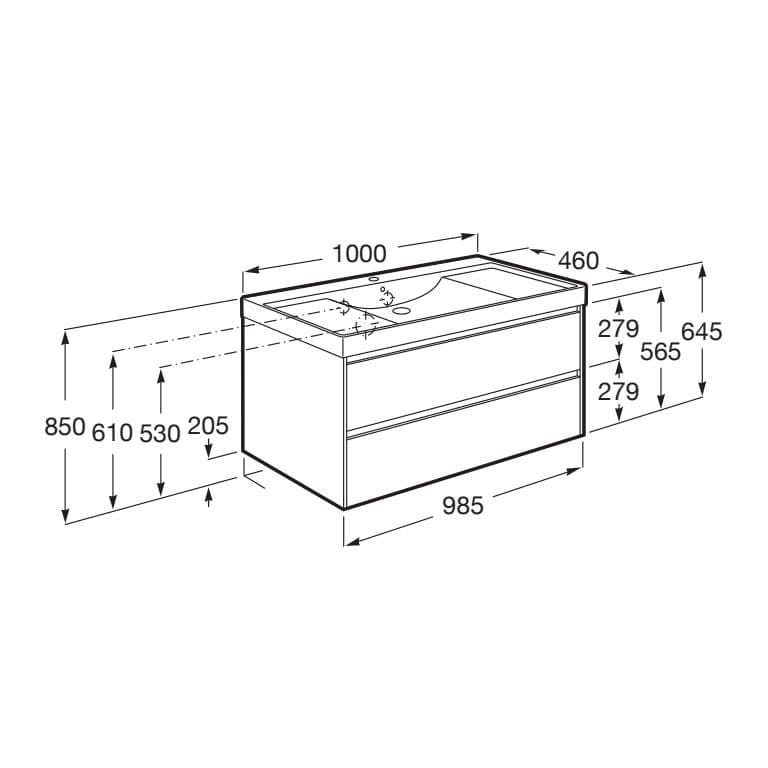 Roca Wall Mounted Vanity Unit Roca Ona 1000mm Wall Mounted Two Drawer Vanity Unit with Basin