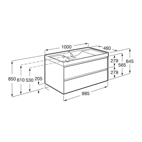 Roca Wall Mounted Vanity Unit Roca Ona 1000mm Wall Mounted Two Drawer Vanity Unit with Basin