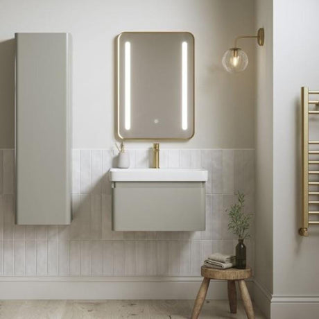 Aquarius Bathrooms Wall Mounted Vanity Unit Matt Latte / 605mm Aquarius Sophie Wall Hung One Drawer Vanity Unit with 1 Tap Hole Basin