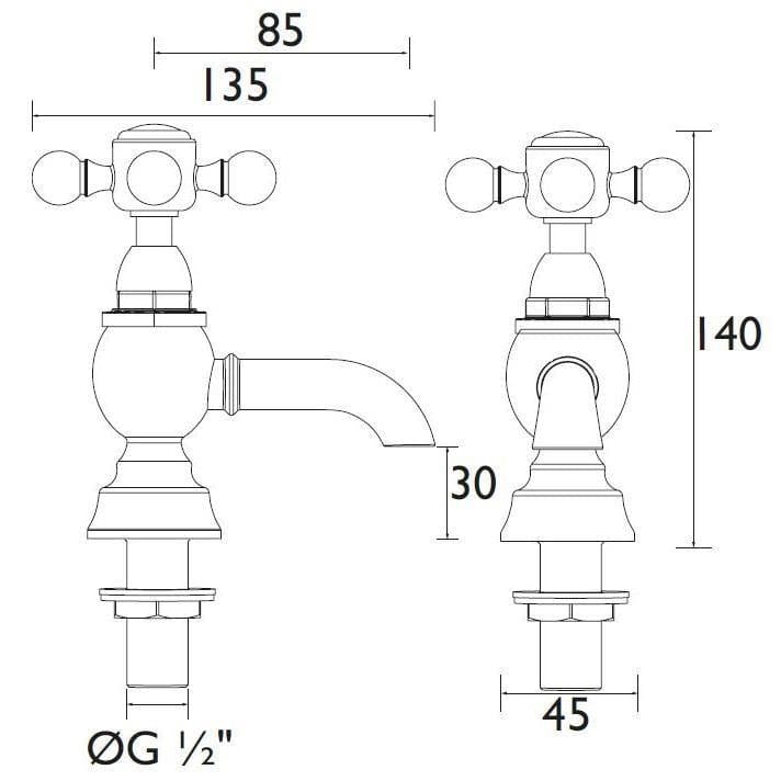 Heritage Pillar Basin Tap Heritage Hartlebury Basin Pillar Taps (Pair)