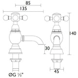 Heritage Pillar Basin Tap Heritage Hartlebury Basin Pillar Taps (Pair)