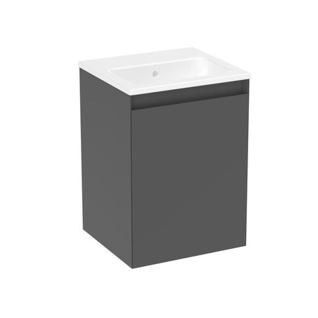 Saneux Cloakroom Vanity Unit Matte Anthracite / 0 Hole Saneux Uni 400mm Wall Mounted One Door Vanity Unit with Basin
