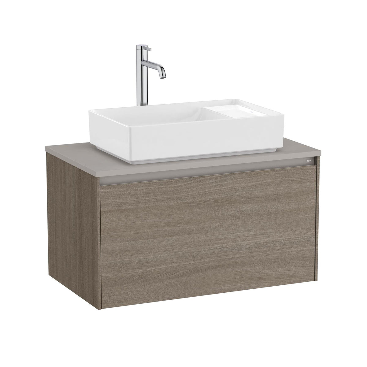 Roca Wall Mounted Vanity Unit Dark Elm Roca Ona 800mm Wall Mounted One Drawer Vanity Unit with Countertop