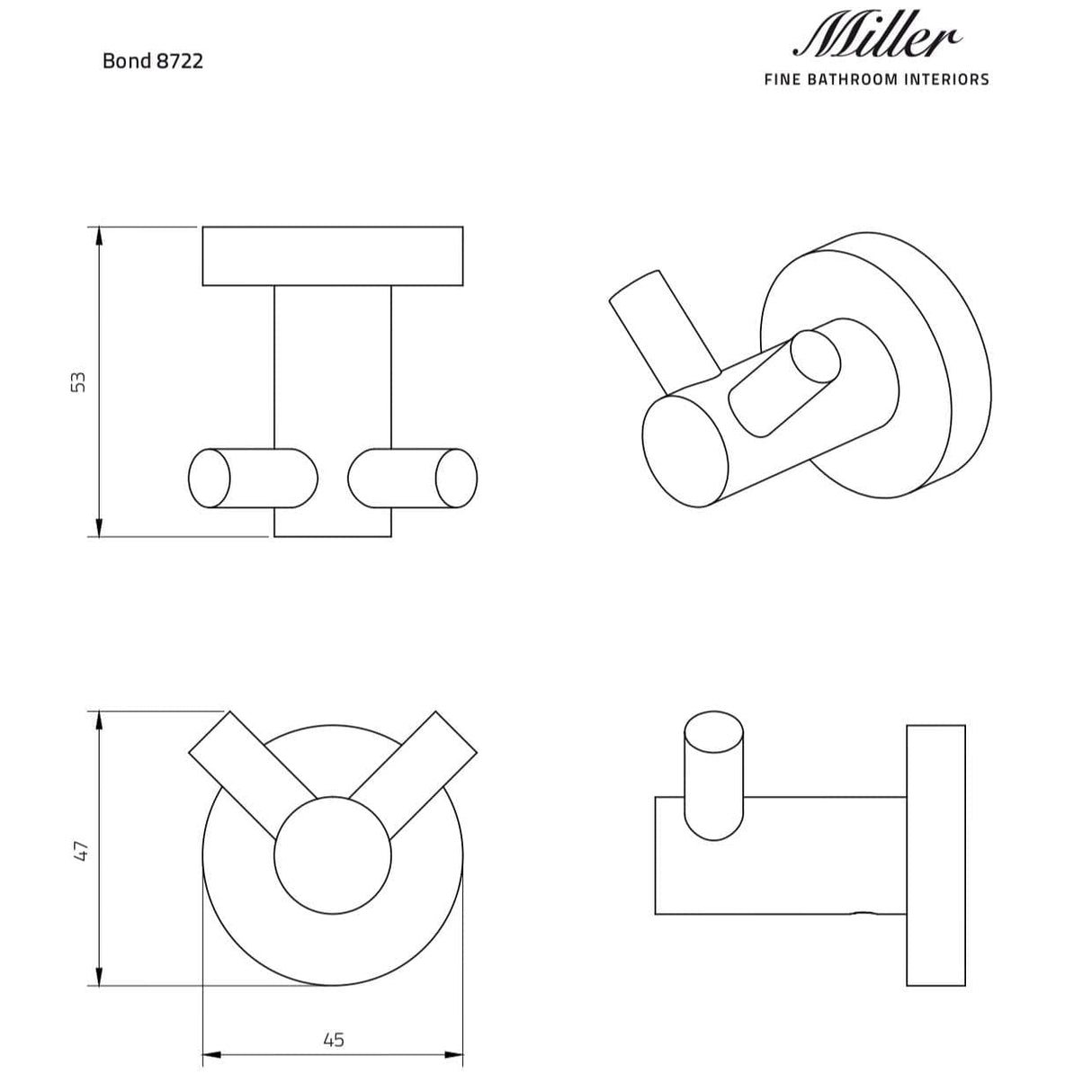 Miller Robe Hook Miller Bond Double Hook in Chrome