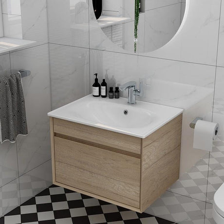 Imex Wall Mounted Vanity Unit Natural Oak Imex Alma Wall Mounted Single Drawer 600mm Vanity Unit with Basin