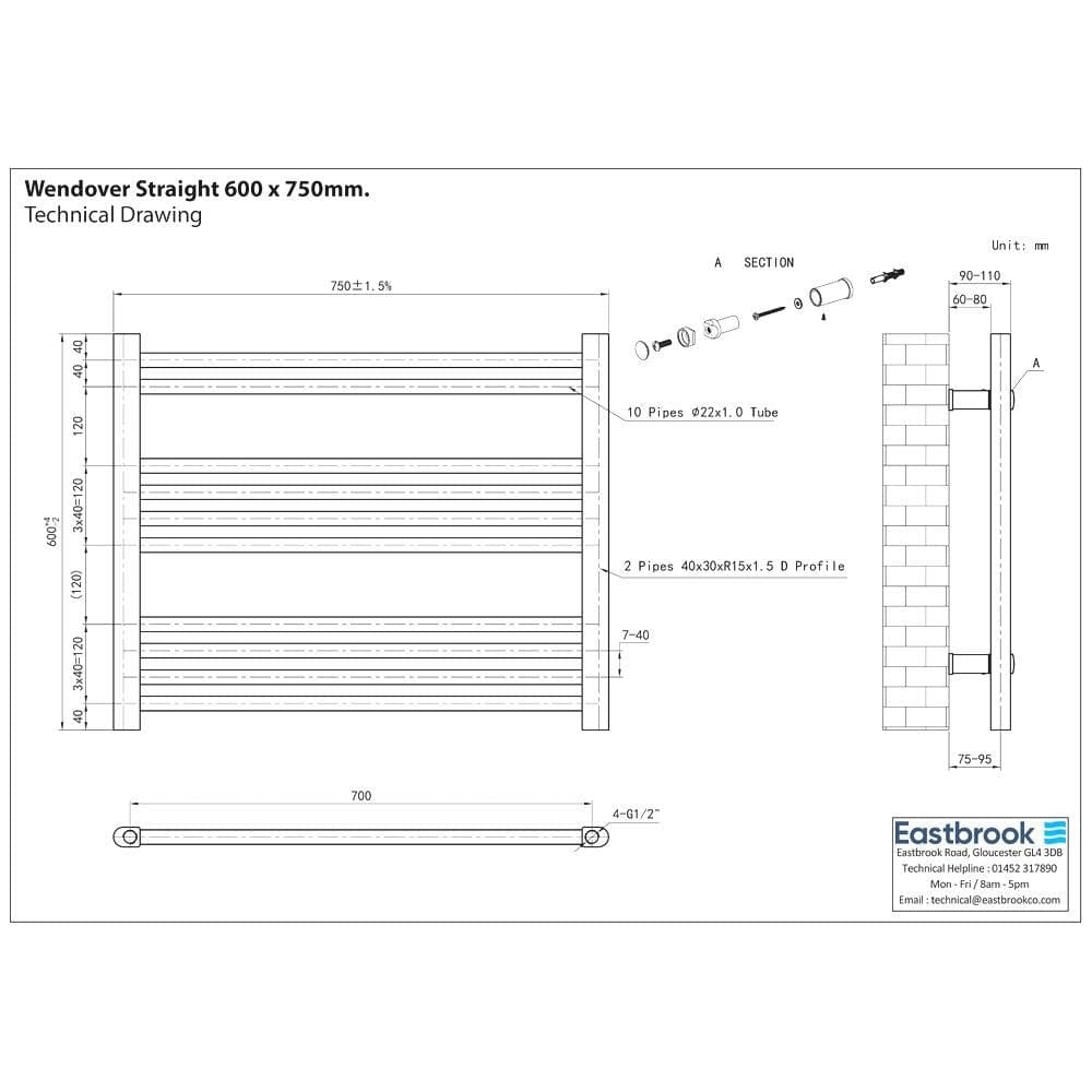 Eastbrook Wendover Straight Heated Towel Rail in Anthracite