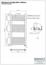 Eastbrook Ladder Rail Eastbrook Wendover Straight Vertical Heated Towel Rail - 800 x 400mm - Gloss White