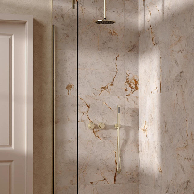 UK Bathroom Store Concealed Shower Set Brushed Brass / Ceiling Arm / 200mm Crosswater Module Shower Set 1 with Fixed Head and Pencil Handset