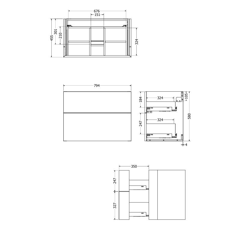 Crosswater Wall Mounted Vanity Unit Crosswater Avenue 800mm Two Drawer Wall Mounted Vanity Unit with Basin