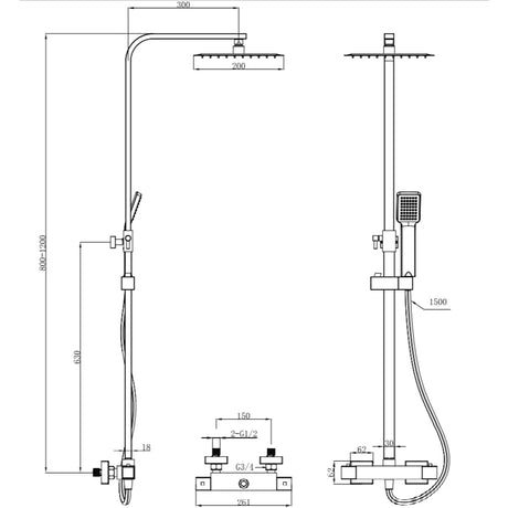 Eastbrook Exposed Shower Set Eastbrook Modern Square Thermostatic Shower Valve Set with Adjustable Riser, Showerhead and Handset