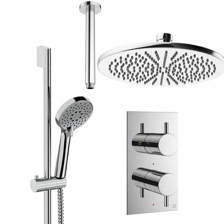 Crosswater Concealed Shower Set Chrome / Ceiling Arm / 300mm Crosswater Design 2 Handle 2 Outlet Shower Set 4 with Rainfall Head and Slide Rail Kit