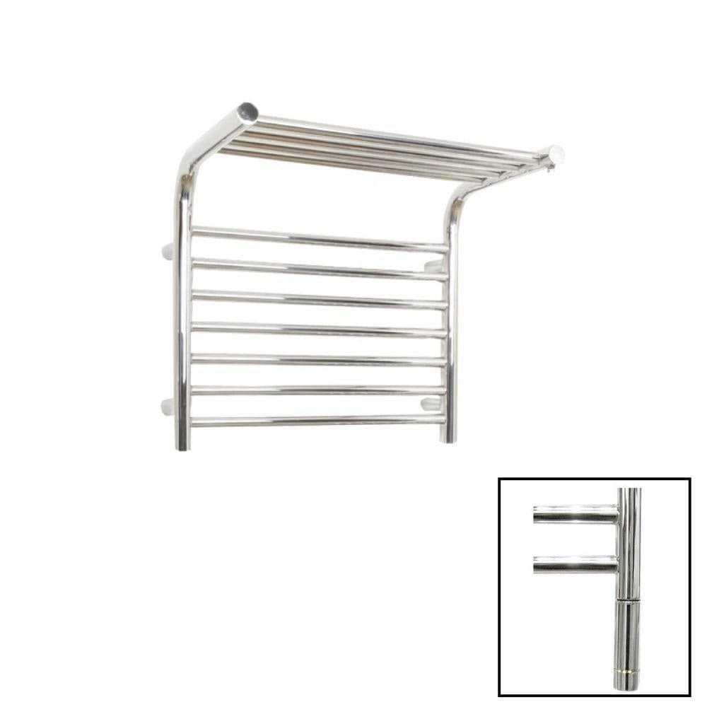 JIS Designer Towel Radiator Polished Chrome / Electric Only with Cylindrical Adjustable Element JIS Sussex Newhaven Heated Shelf Towel Rail