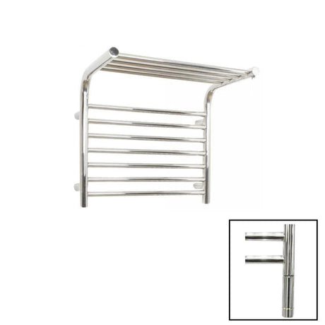 JIS Designer Towel Radiator Polished Chrome / Electric Only with Cylindrical Adjustable Element JIS Sussex Newhaven Heated Shelf Towel Rail