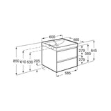 Roca Wall Mounted Vanity Unit Roca Ona 600mm Wall Mounted Two Drawer Vanity Unit with Basin