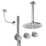 UK Bathroom Store Concealed Shower Set Brushed Nickel / Ceiling Arm / 300mm Crosswater Module Shower Set 9 - 3 Outlet with Pencil Handset, Overhead Shower and Overflow Filler