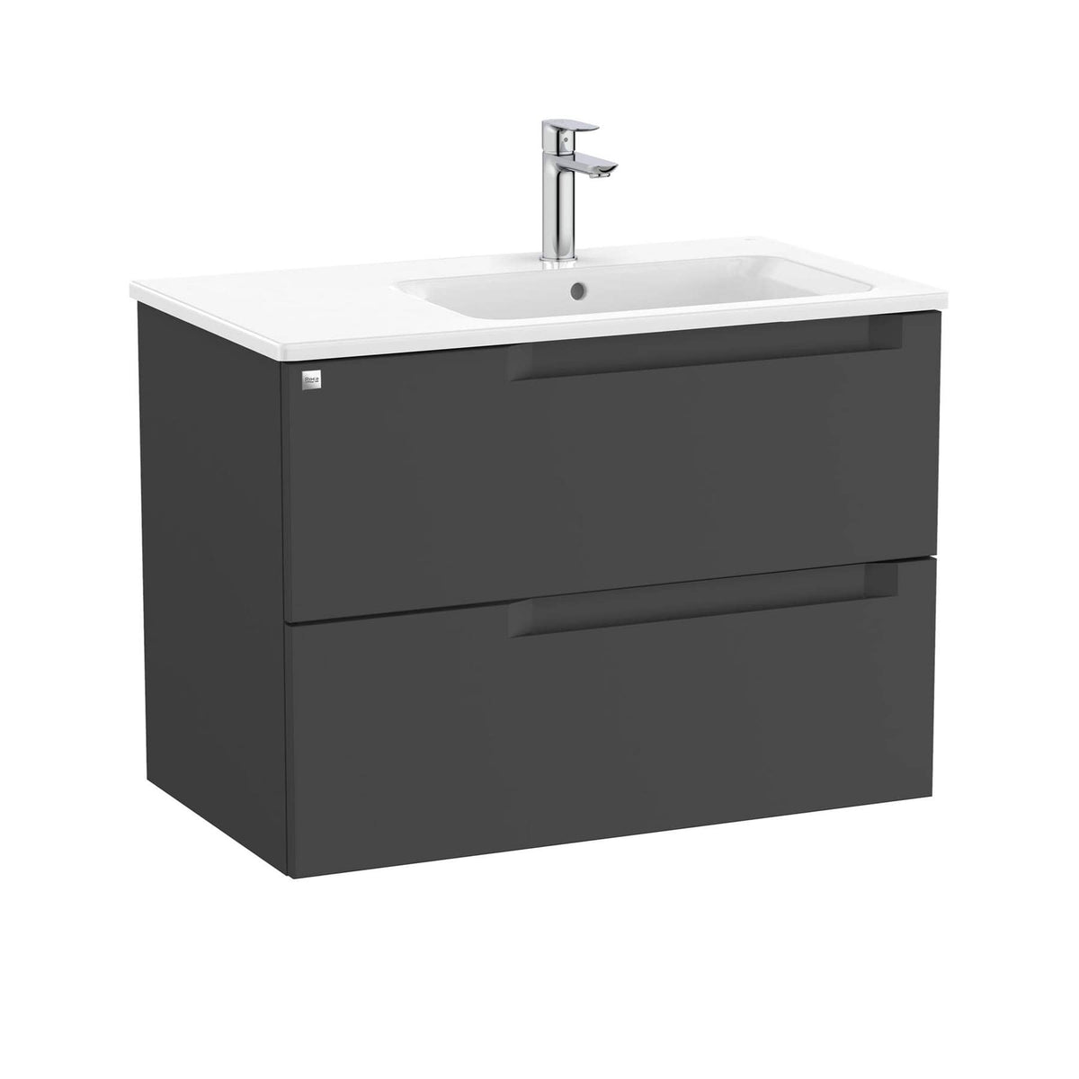 Roca Wall Mounted Vanity Unit Matt Black / Right Hand Roca Aleyda 800mm Wall Mounted Two Drawer Vanity Unit with Basin