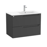 Roca Wall Mounted Vanity Unit Matt Black / Right Hand Roca Aleyda 800mm Wall Mounted Two Drawer Vanity Unit with Basin