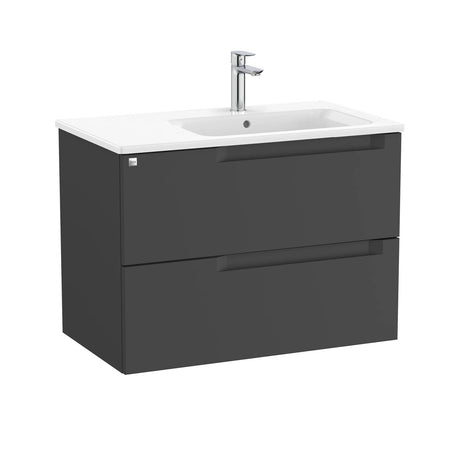 Roca Wall Mounted Vanity Unit Matt Black / Right Hand Roca Aleyda 800mm Wall Mounted Two Drawer Vanity Unit with Basin