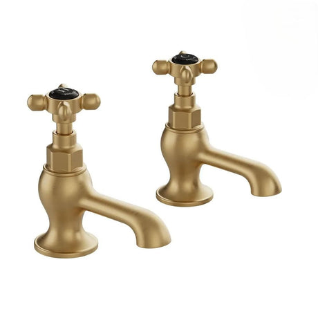 Vado Pillar Basin Tap Brushed Brass/Black Booth & Co. Axbridge Crosshead Basin Pillar Taps (Pair)